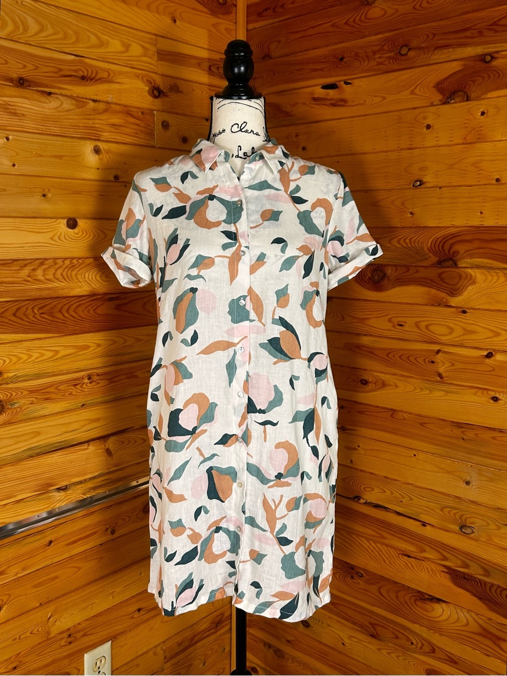 Rachel Zoe White Multicolor Abstract Leaf Print Shirt Dress